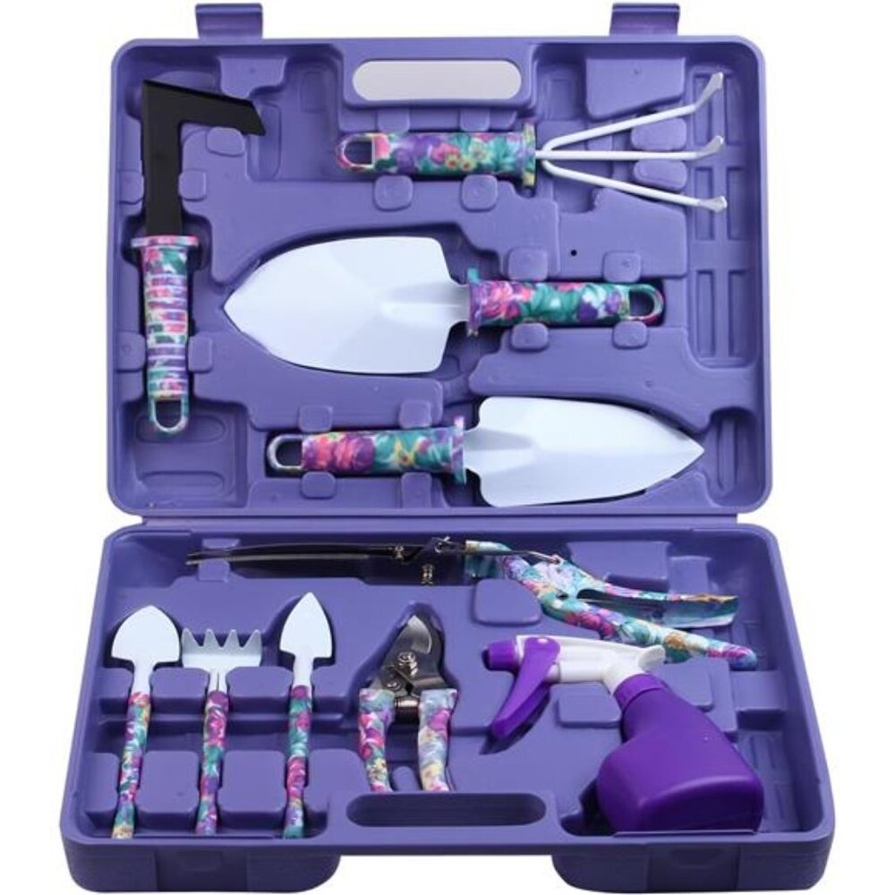 Garden Tools Set, 10 Pieces Gardening Tools with Floral Print, Ergonomic Handle